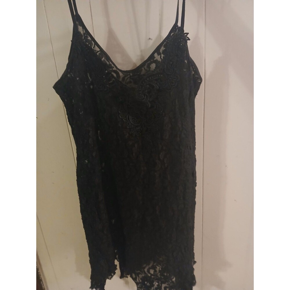Vintage Black Stretch Lace Gown Sheer Nightie Size Large Goth Witchy Glam